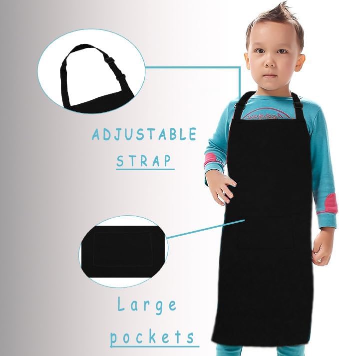 H.BETTER Kid Apron Adjustable Strap with 2 Pockets Painting Cooking Craft Backing Unisex Age 5-12 - Image 1